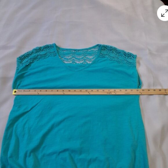 Sonoma Lifestyle Womens XL Sleeveless‎ Top Turquoise Cotton Lace Back Flaw A27 - Picture 4 of 8